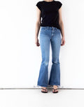 70s Vintage Wrangler Blue Bell Flared Jeans W24 Faded Mid Blue Distressed Bellbottoms
