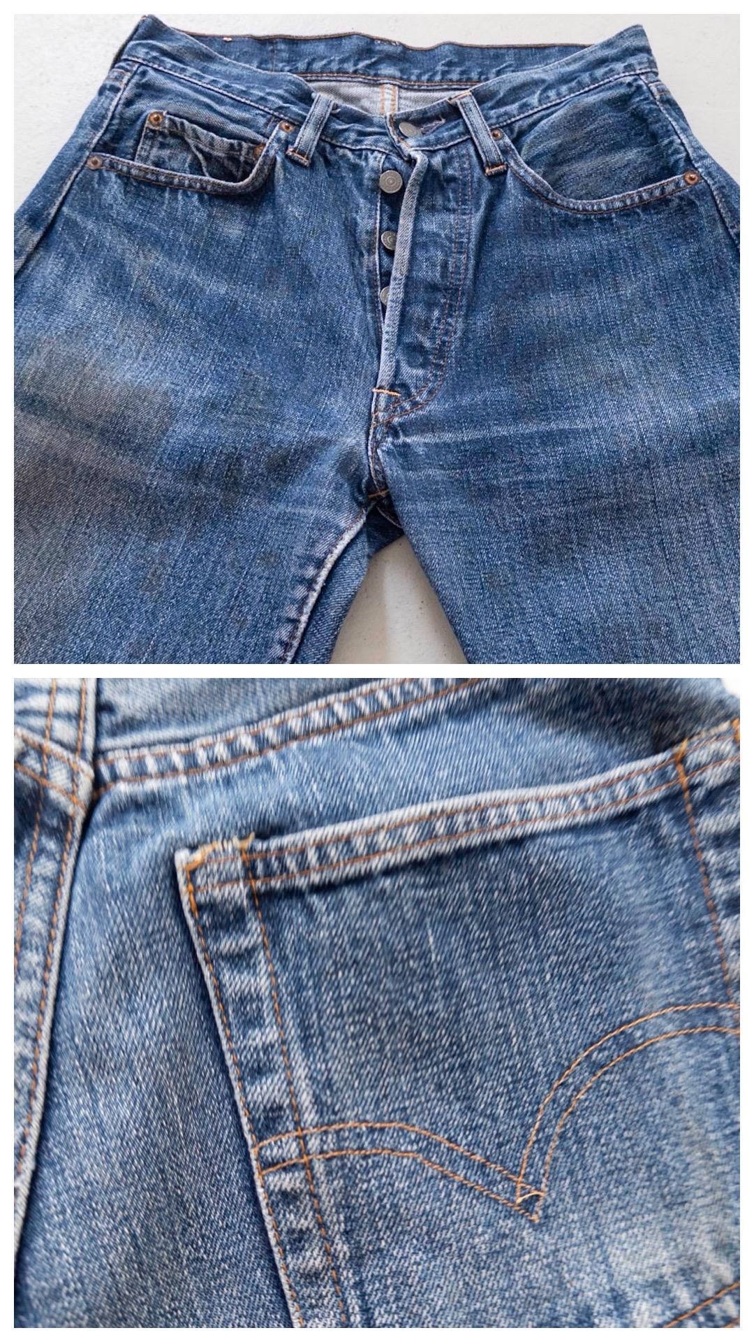 Levis 501 Selvedge Redline Jeans W27 L31 60s Vintage Made in USA Button 8 Single Stitch Faded Dark Blue Denim Big E Collectible