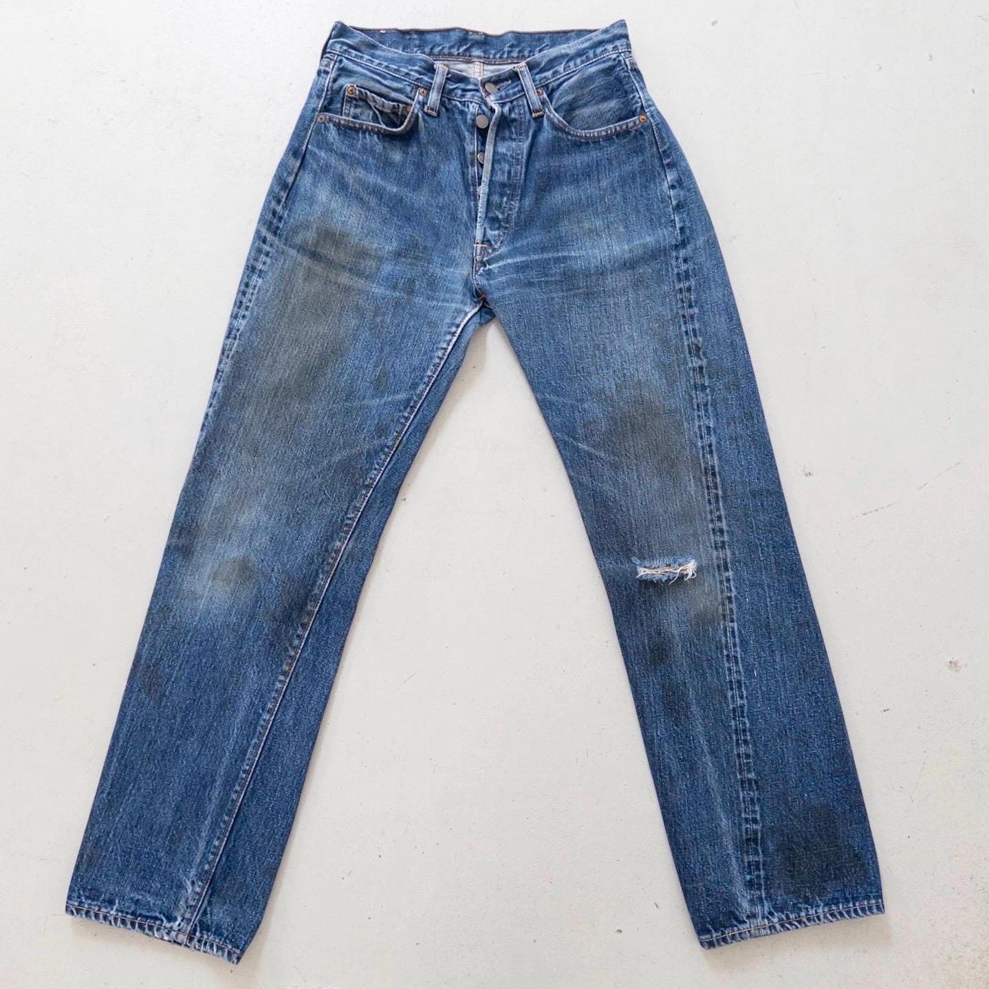 Levis 501 Selvedge Redline Jeans W27 L31 60s Vintage Made in USA Button 8 Single Stitch Faded Dark Blue Denim Big E Collectible