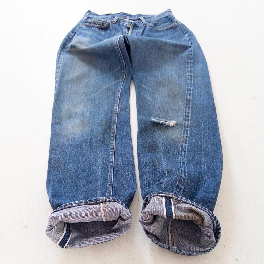 Levis 501 Selvedge Redline Jeans W27 L31 60s Vintage Made in USA Button 8 Single Stitch Faded Dark Blue Denim Big E Collectible