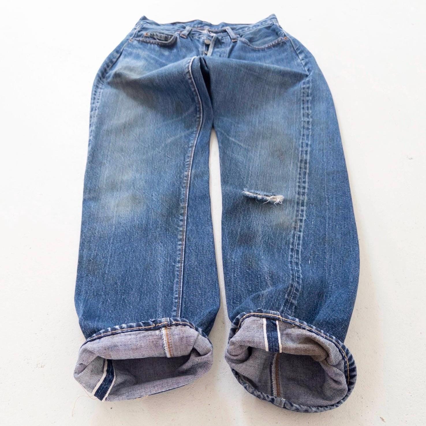 Levis 501 Selvedge Redline Jeans W27 L31 60s Vintage Made in USA Button 8 Single Stitch Faded Dark Blue Denim Big E Collectible