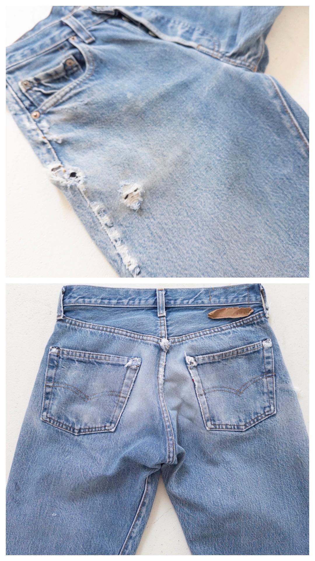 Levis 501 Selvedge Redline Jeans W25 L30 80s Vintage Made in USA Distressed Mid Blue Denim 1982
