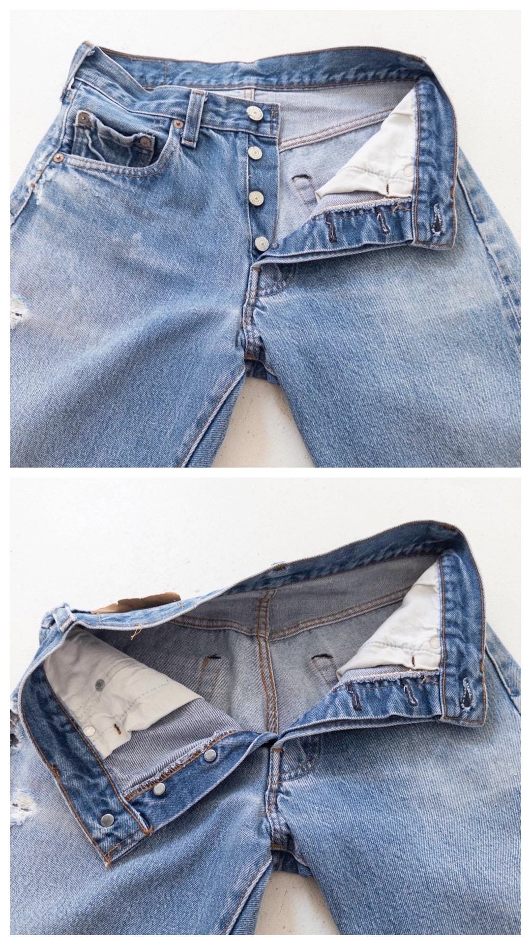 Levis 501 Selvedge Redline Jeans W25 L30 80s Vintage Made in USA Distressed Mid Blue Denim 1982