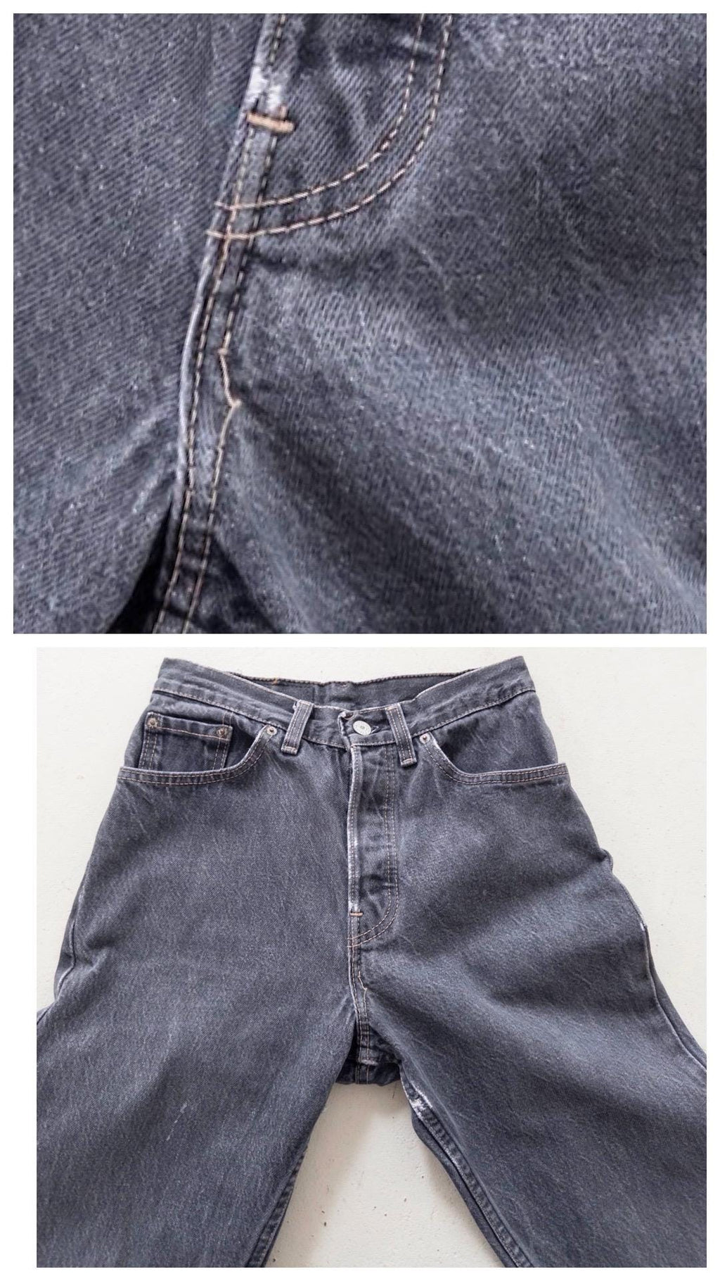 Levis 26501 Jeans W26 L32 80s Vintage Made in USA Gray Faded High Waist Denim 1985