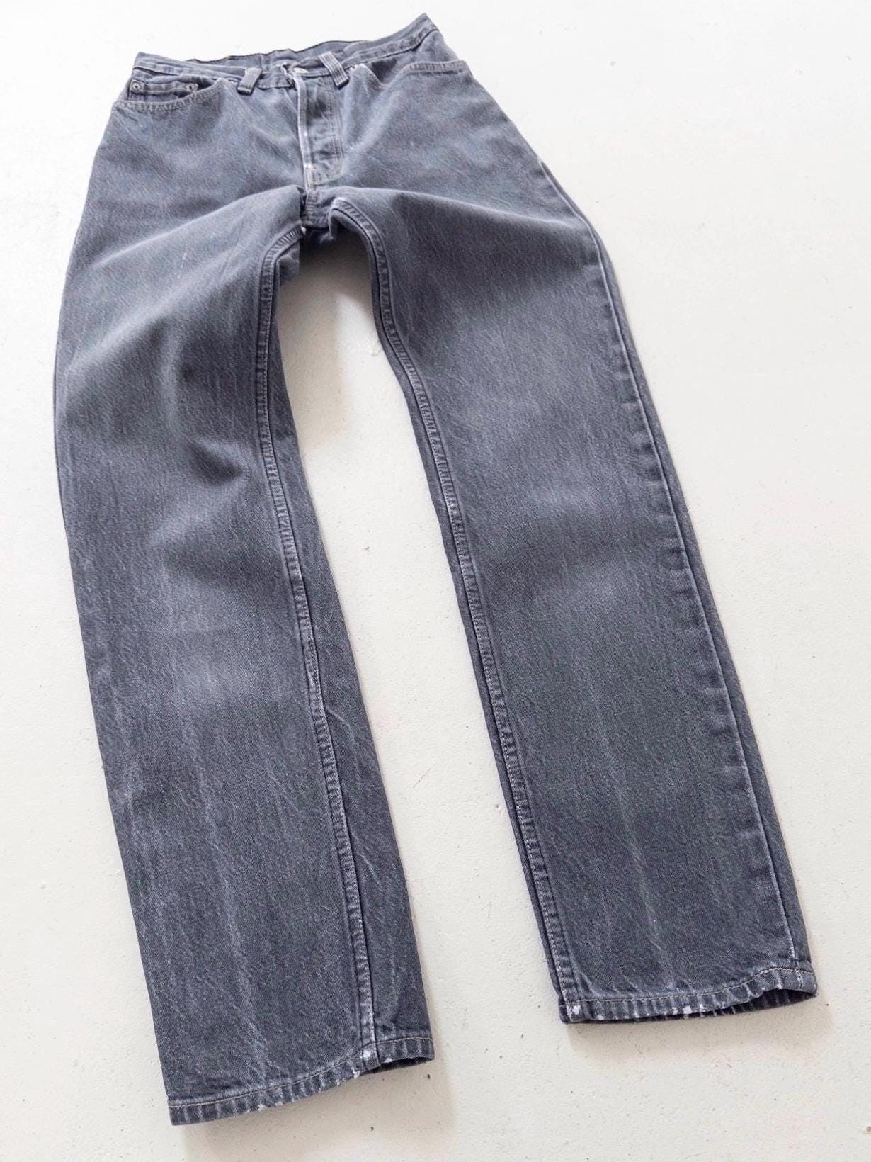 Levis 26501 Jeans W26 L32 80s Vintage Made in USA Gray Faded High Waist Denim 1985