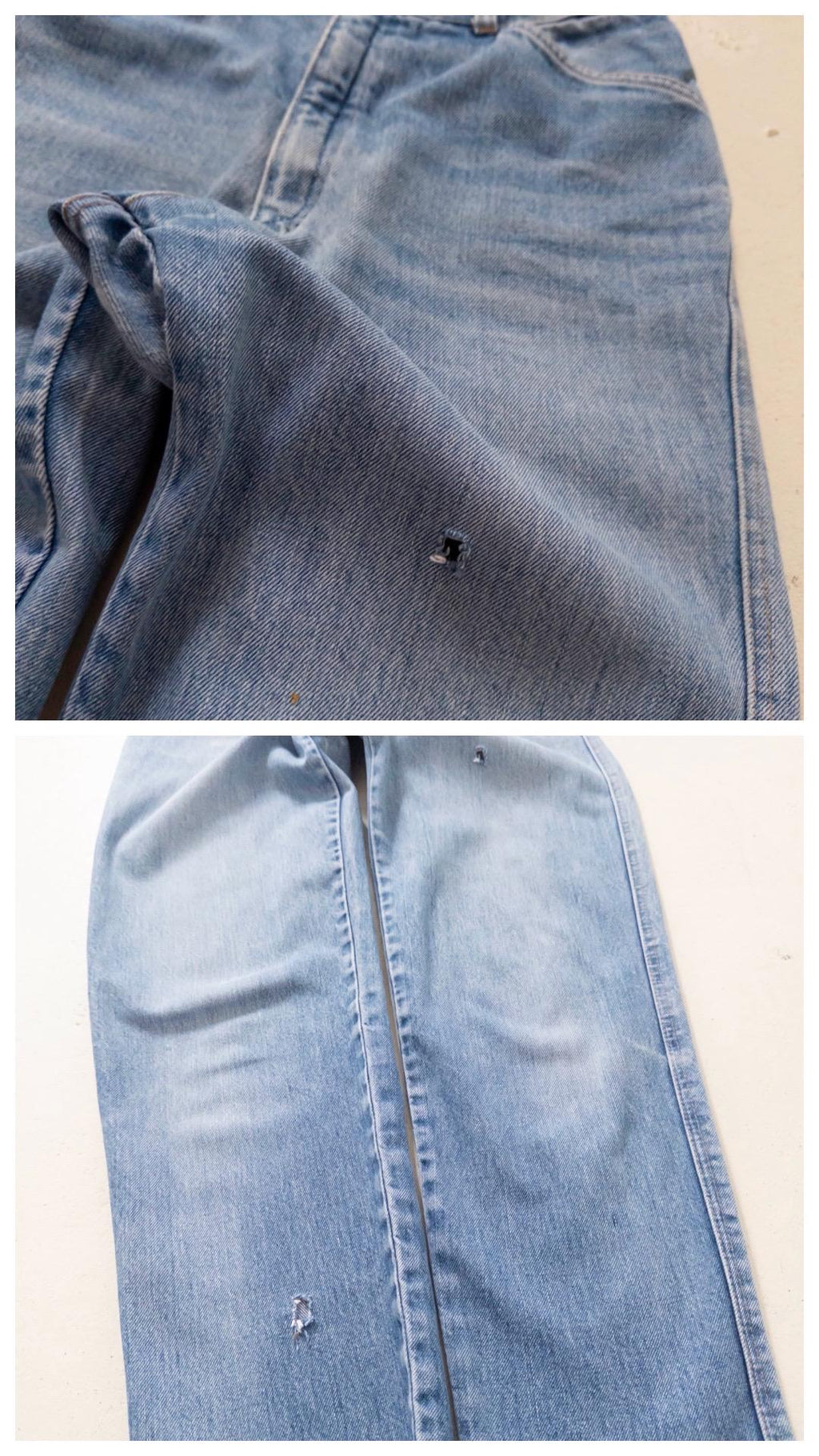 Levis Mom Jeans W27/28 L31 80s Vintage Made in France 1983 Faded Light Blue Distressed Ripped Denim