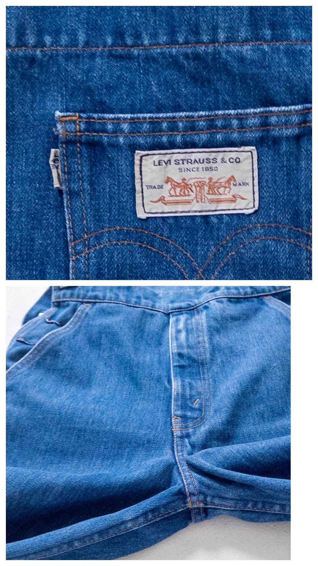 Levis Latzhose XS S Made in France 70s Vintage Faded Dark Blue Indigo Denim 1978