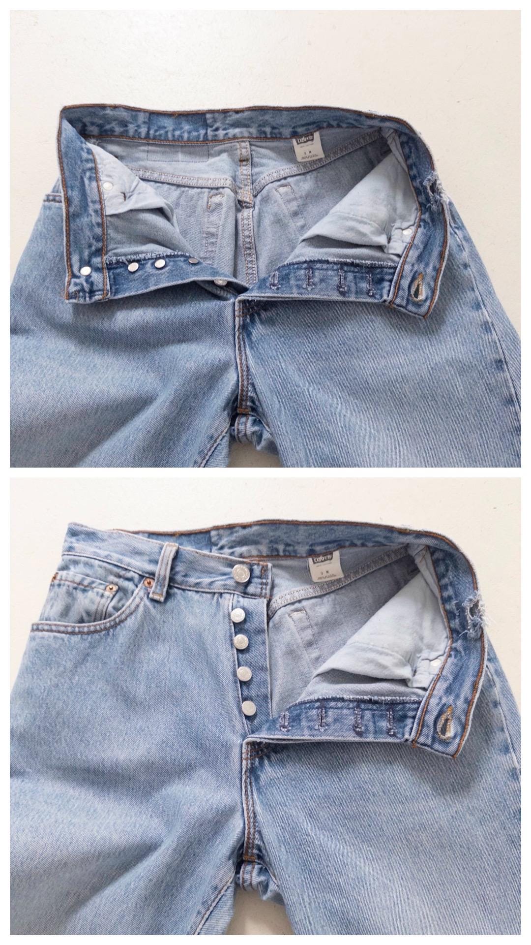Levis 501 Jeans W26 L35 90s Vintage Light Blue Distressed 17501 Denim High Waist Made in USA 1992