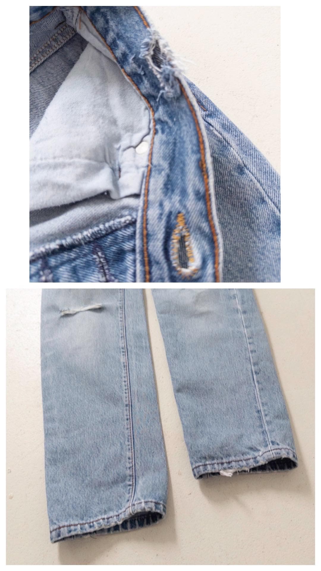 Levis 501 Jeans W26 L35 90s Vintage Light Blue Distressed 17501 Denim High Waist Made in USA 1992