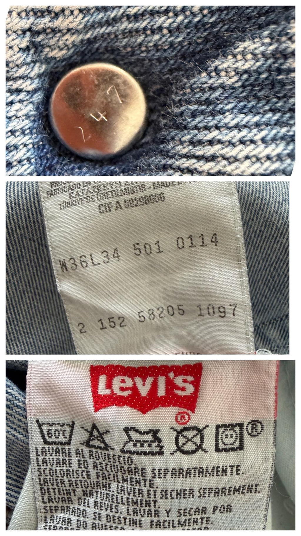 Levis 501 Jeans W34 L34 Light Blue Faded Boyfriend Worn‑In 90s Vintage Button Fly Denim