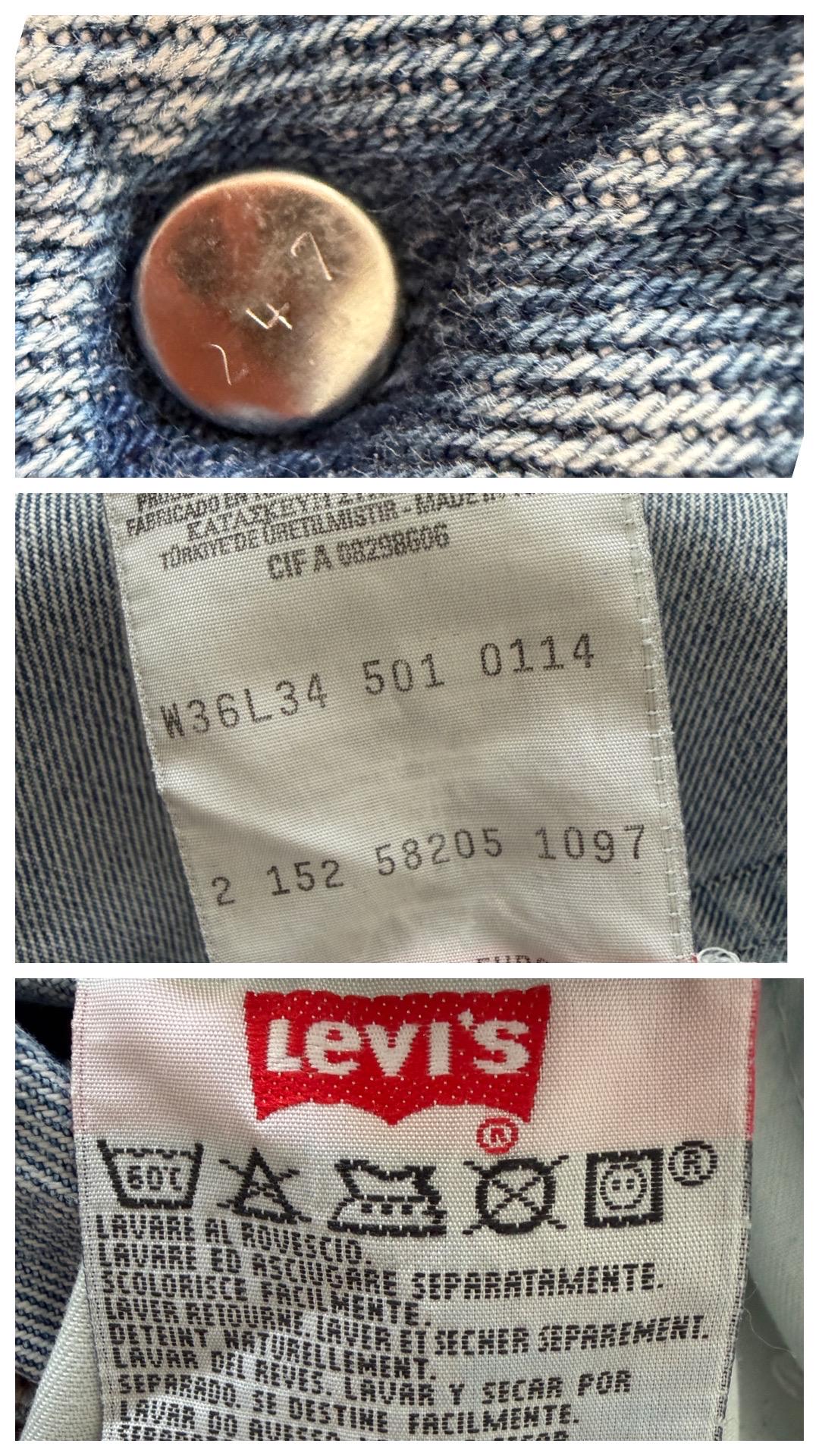 Levis 501 Jeans W34 L34 Light Blue Faded Boyfriend Worn‑In 90s Vintage Button Fly Denim