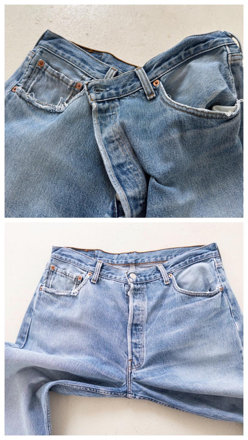 Levis 501 Jeans W34 L34 Light Blue Faded Boyfriend Worn‑In 90s Vintage Button Fly Denim