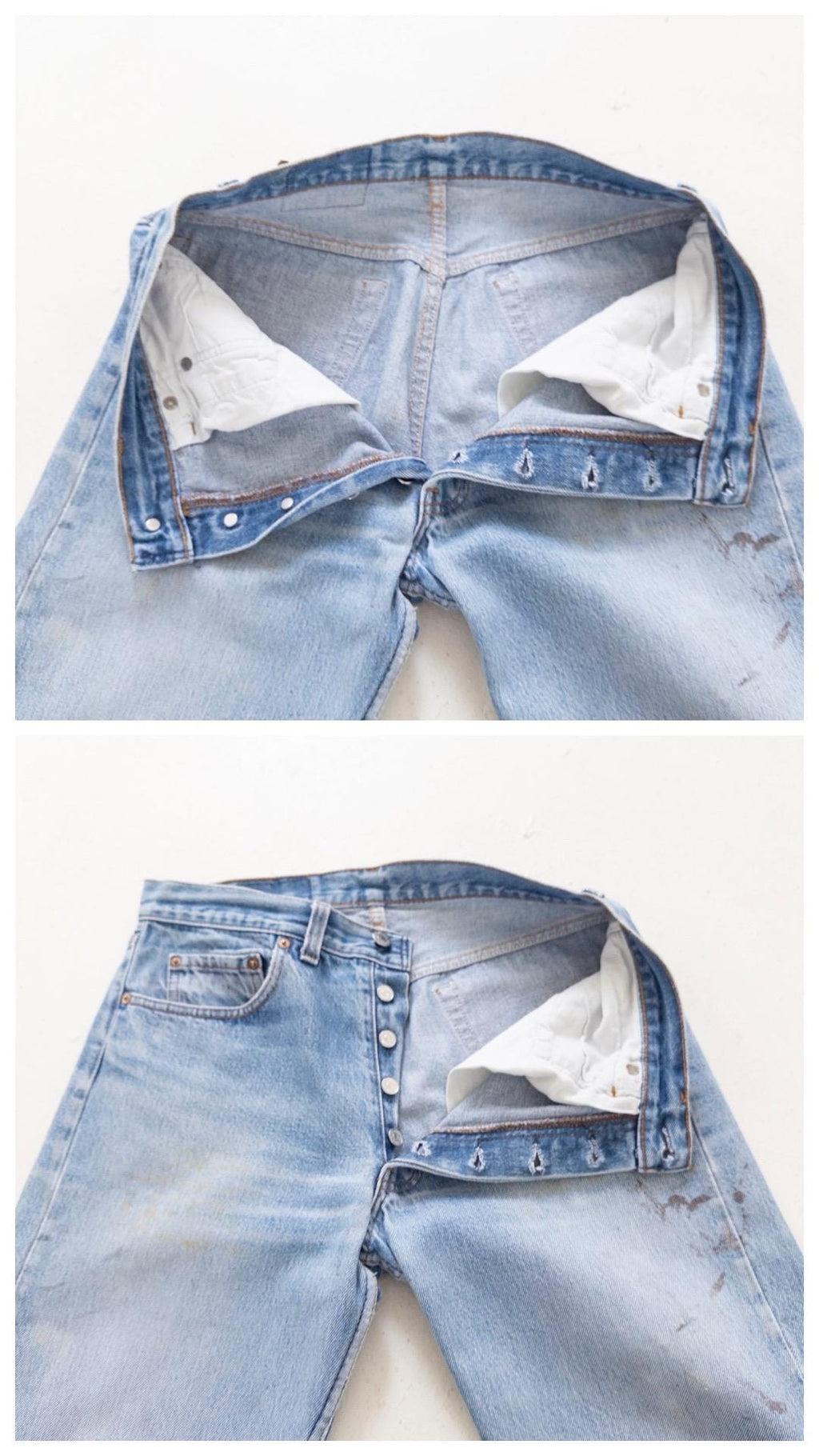 Levis 501 Jeans W30 L32 80s Vintage Made in USA Paint Splattered Thrashed Faded Mid Wash Denim 1987