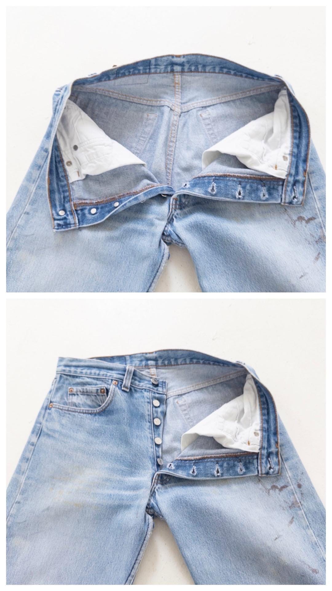 Levis 501 Jeans W30 L32 80s Vintage Made in USA Paint Splattered Thrashed Faded Mid Wash Denim 1987