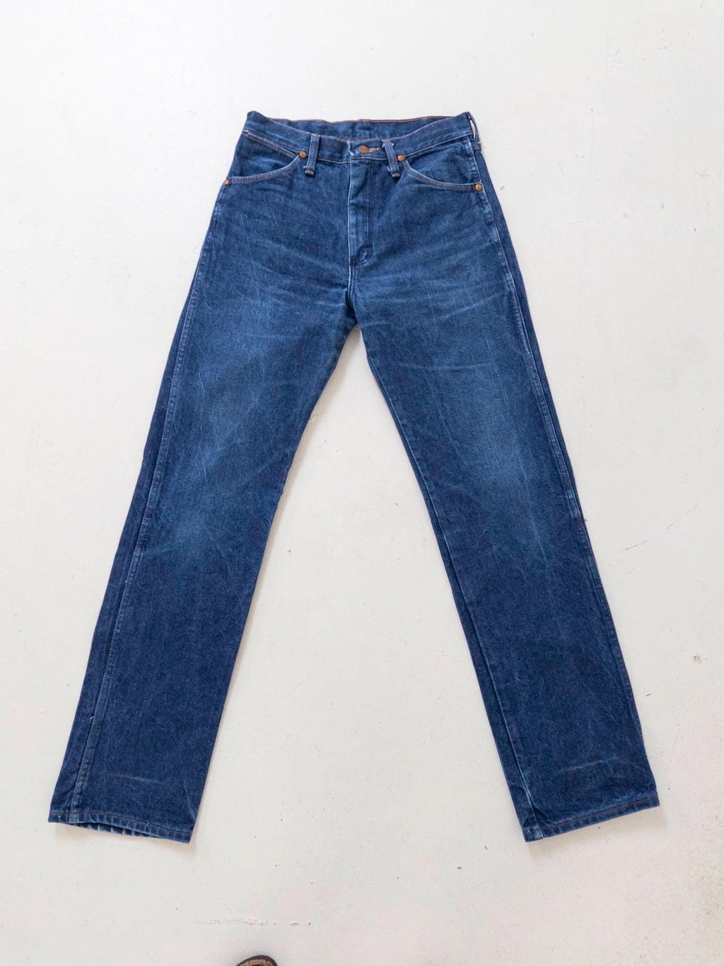 Wrangler Cigarette Jeans W28 W29 L34 80s Vintage Faded Dark Blue Straight Leg Denim Made in USA