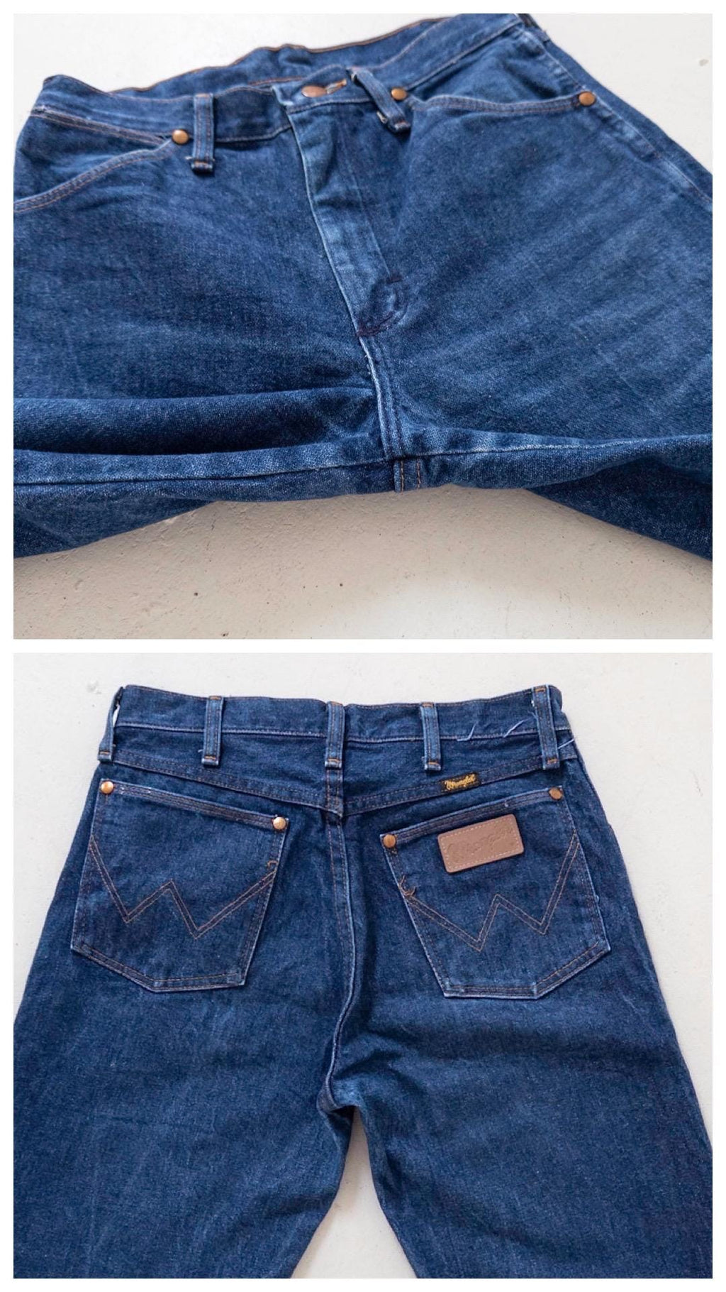 Wrangler Cigarette Jeans W28 W29 L34 80s Vintage Faded Dark Blue Straight Leg Denim Made in USA
