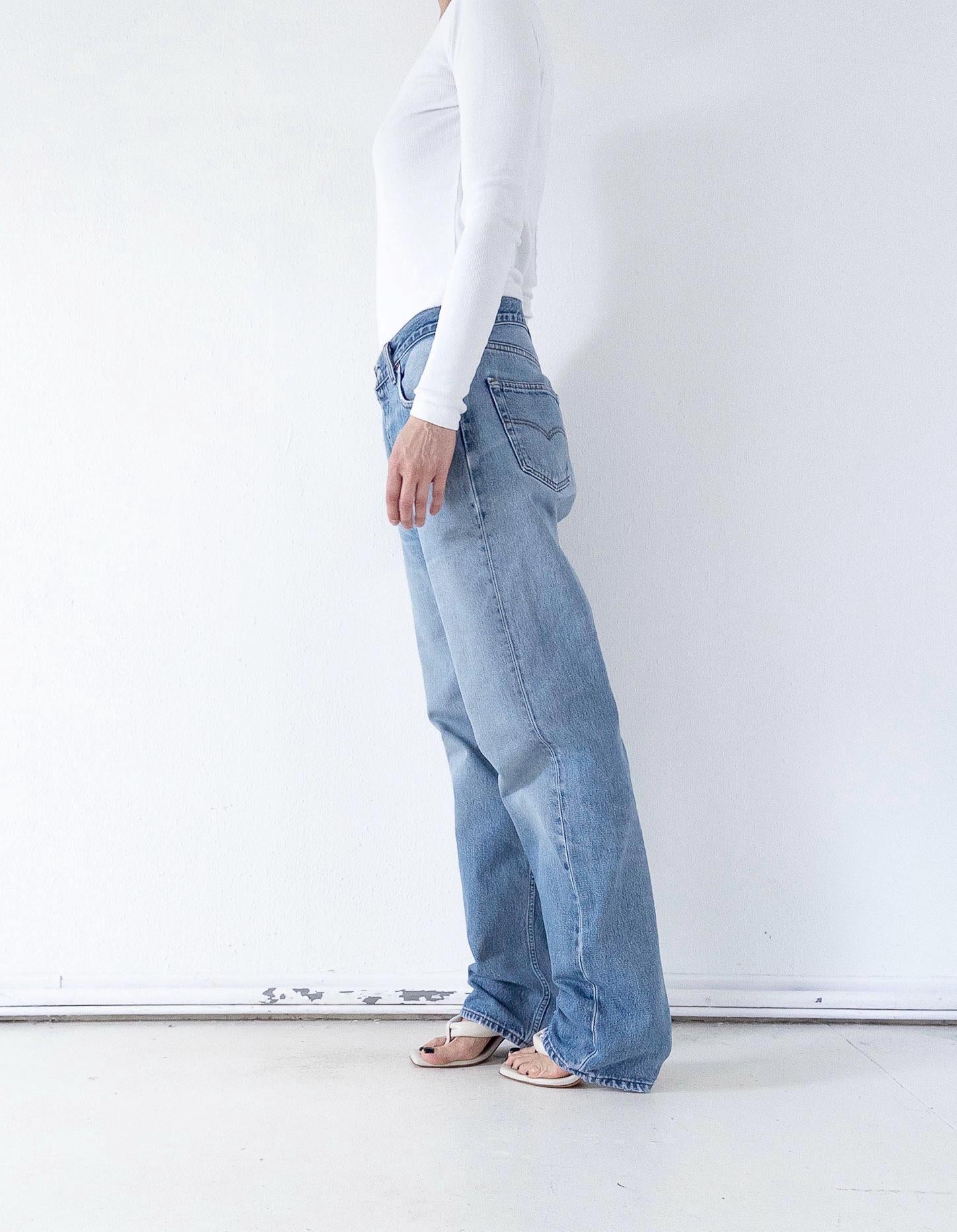Levis 501 Jeans W34 L34 Light Blue Faded Boyfriend Worn‑In 90s Vintage Button Fly Denim