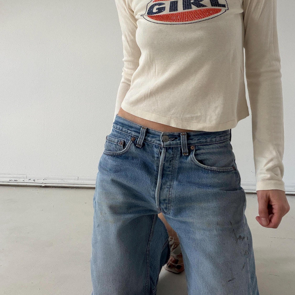 Levis 501 Jeans W30 L32 80s Vintage Made in USA Paint Splattered Thrashed Faded Mid Wash Denim 1987