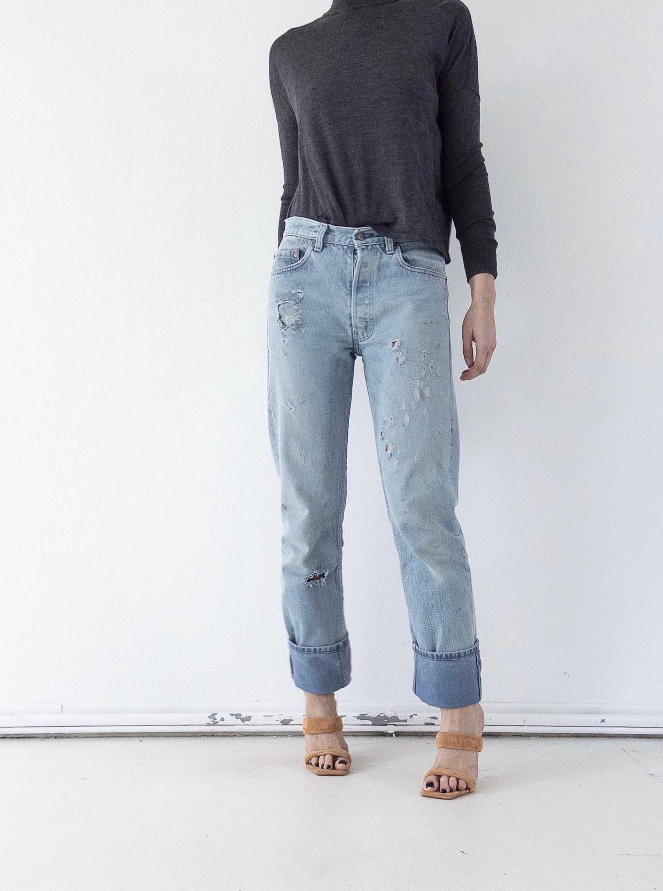 Vintage Levis 501 W28 L35 80s Denim Made in USA Distressed Faded Light Blue Jeans 1987