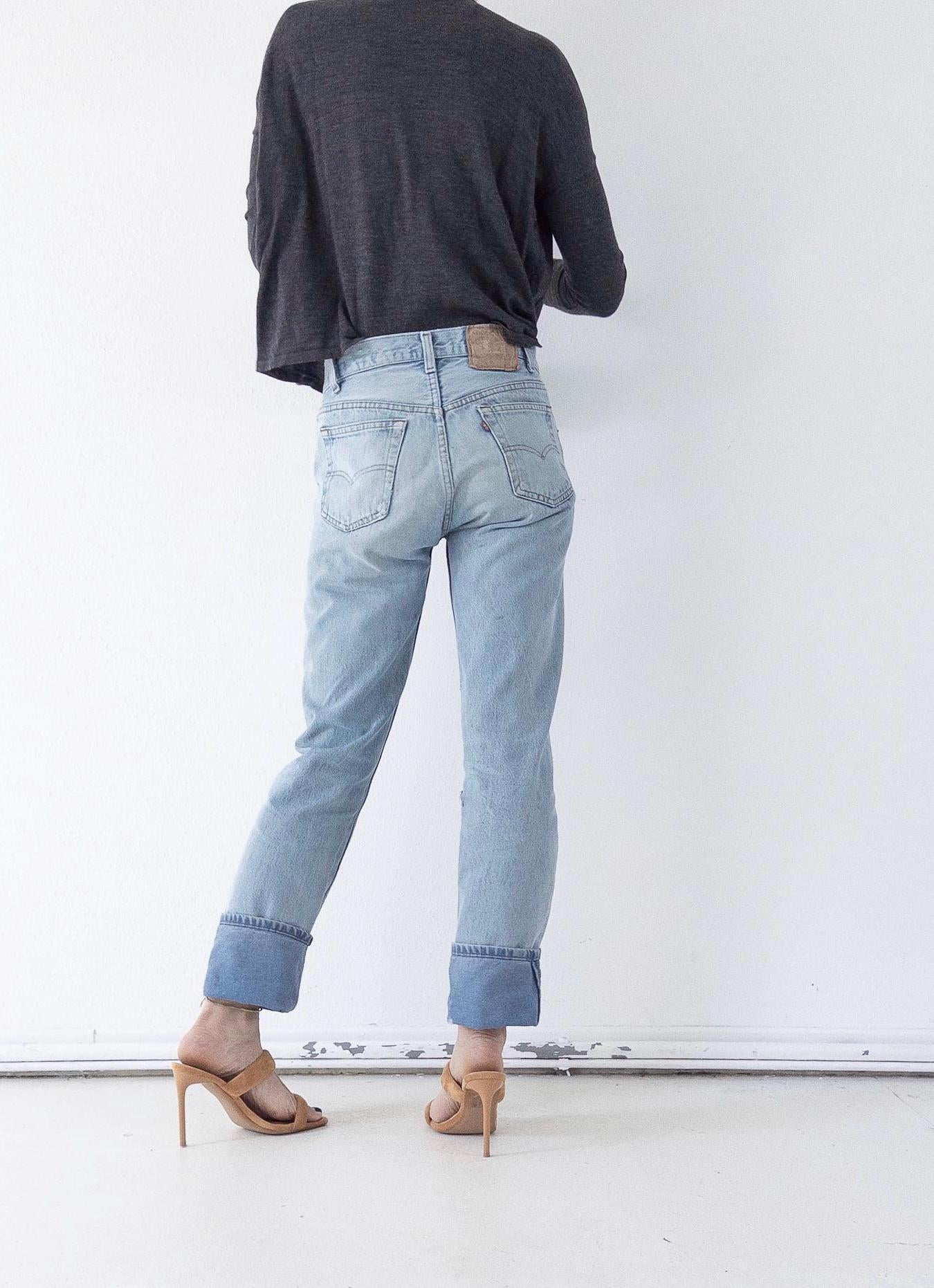 Vintage Levis 501 W28 L35 80s Denim Made in USA Distressed Faded Light Blue Jeans 1987