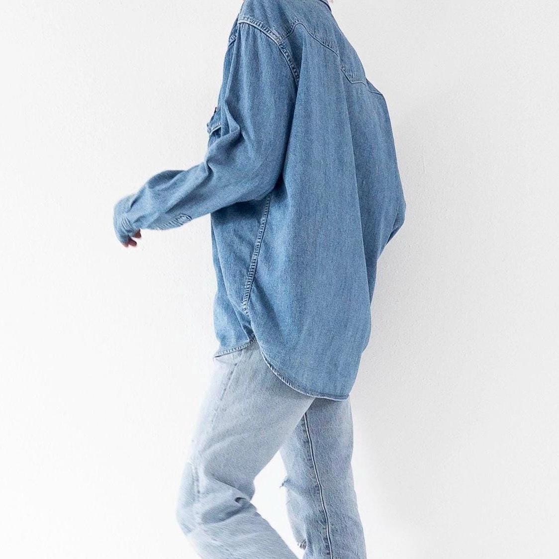 Wrangler Jeanshemd L 90s Vintage Mid Blue Oversized Denim Shirt