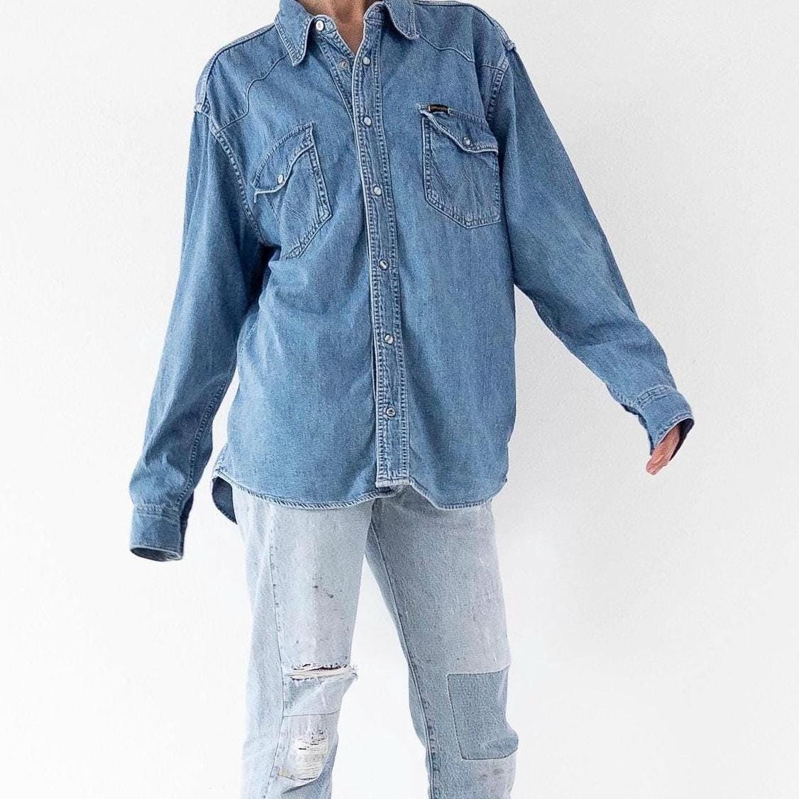 Wrangler Jeanshemd L 90s Vintage Mid Blue Oversized Denim Shirt