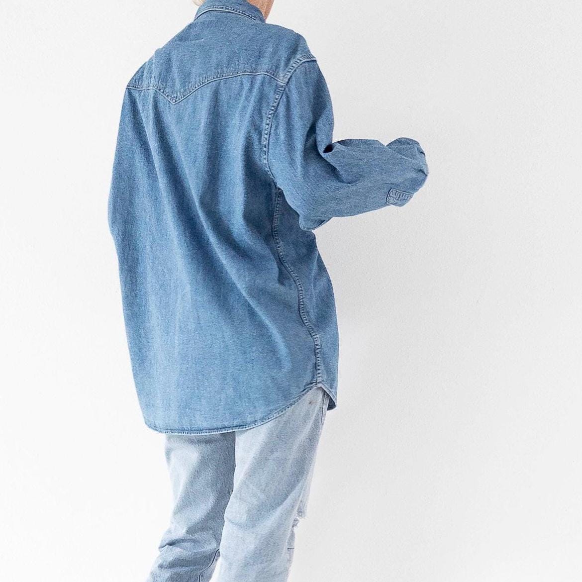 Wrangler Jeanshemd L 90s Vintage Mid Blue Oversized Denim Shirt