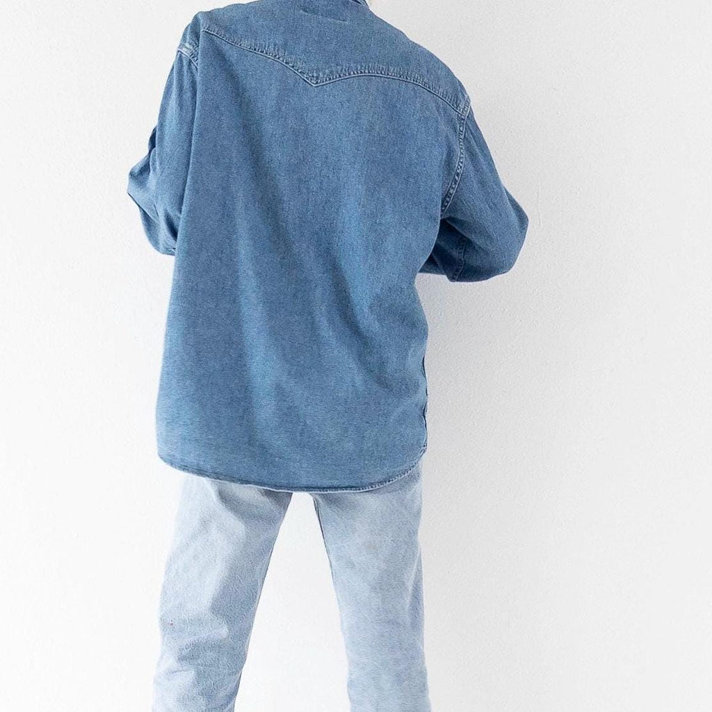 Wrangler Jeanshemd L 90s Vintage Mid Blue Oversized Denim Shirt