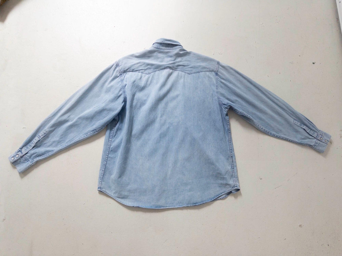 Lee Jeanshemd L 90s Vintage Faded Light Blue Denim Shirt