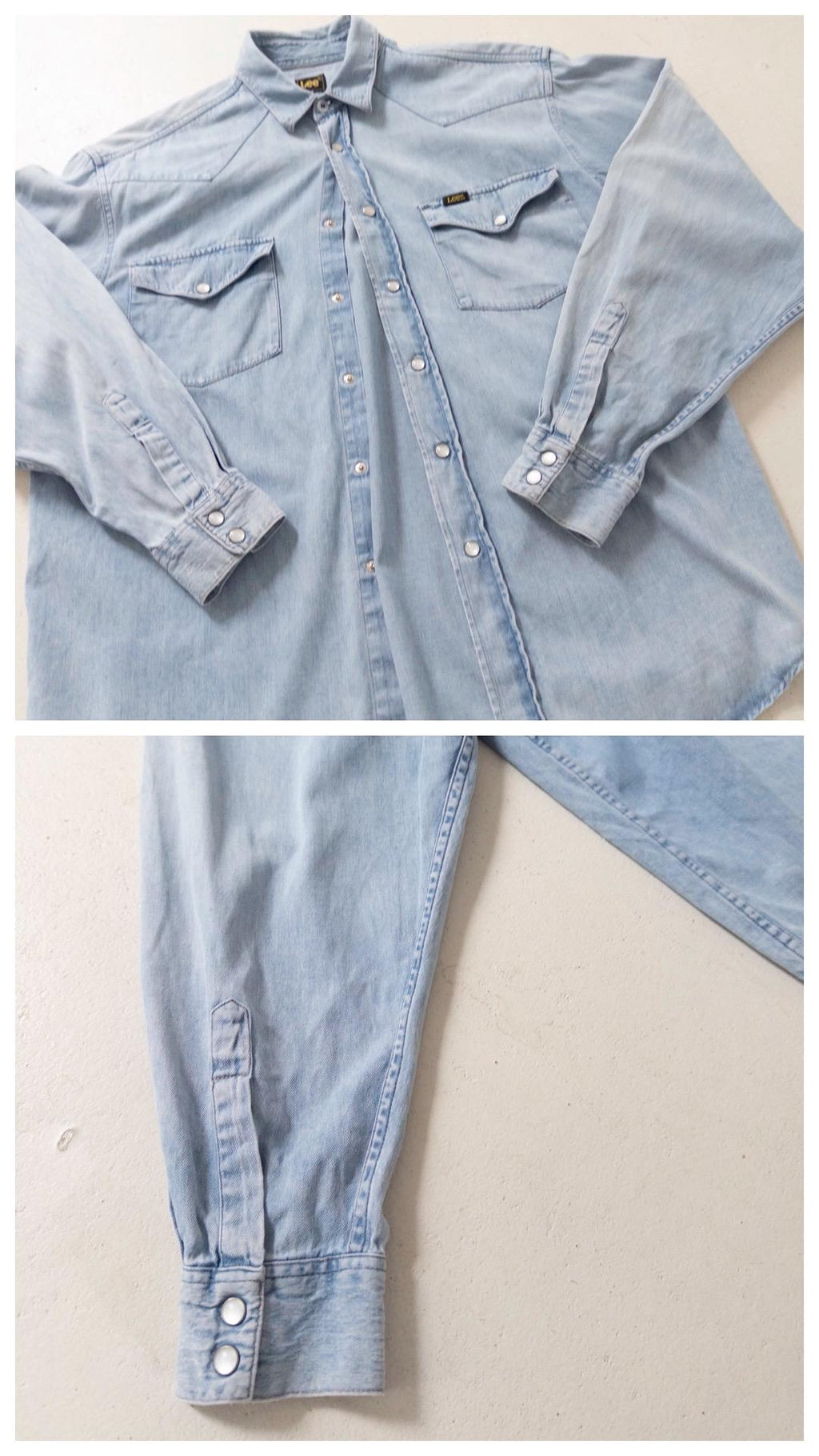 Lee Jeanshemd L 90s Vintage Faded Light Blue Denim Shirt