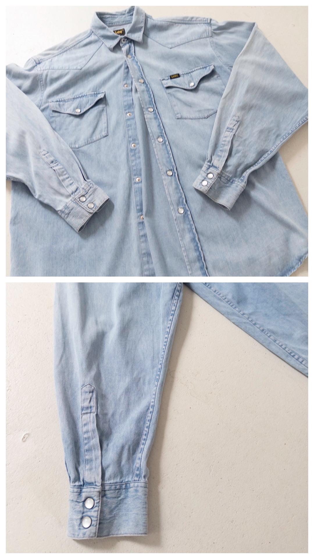 Lee Jeanshemd L 90s Vintage Faded Light Blue Denim Shirt