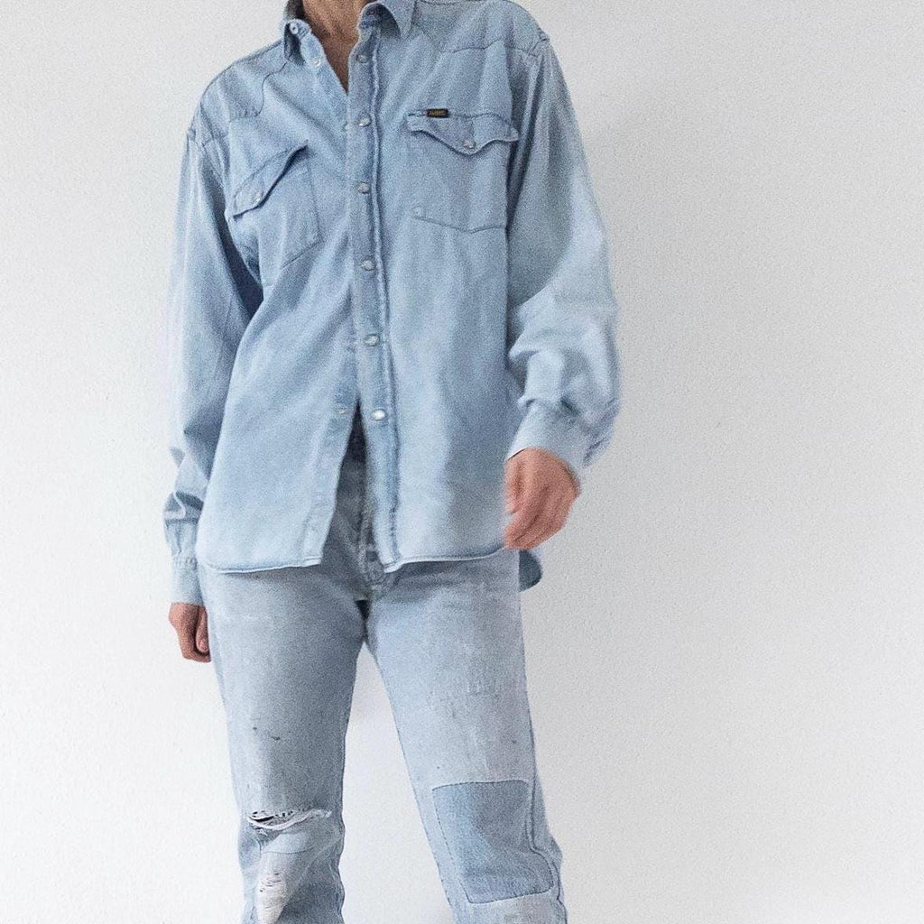 Lee Jeanshemd L 90s Vintage Faded Light Blue Denim Shirt