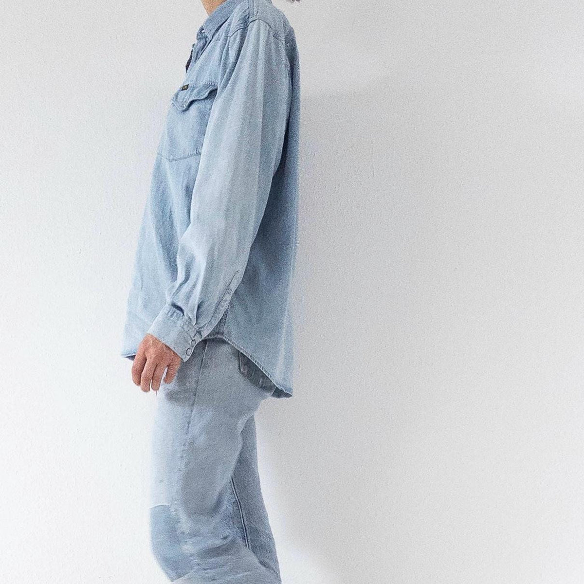 Lee Jeanshemd L 90s Vintage Faded Light Blue Denim Shirt