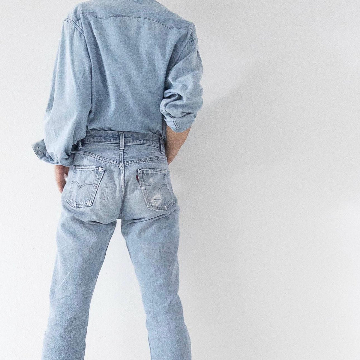 Lee Jeanshemd L 90s Vintage Faded Light Blue Denim Shirt