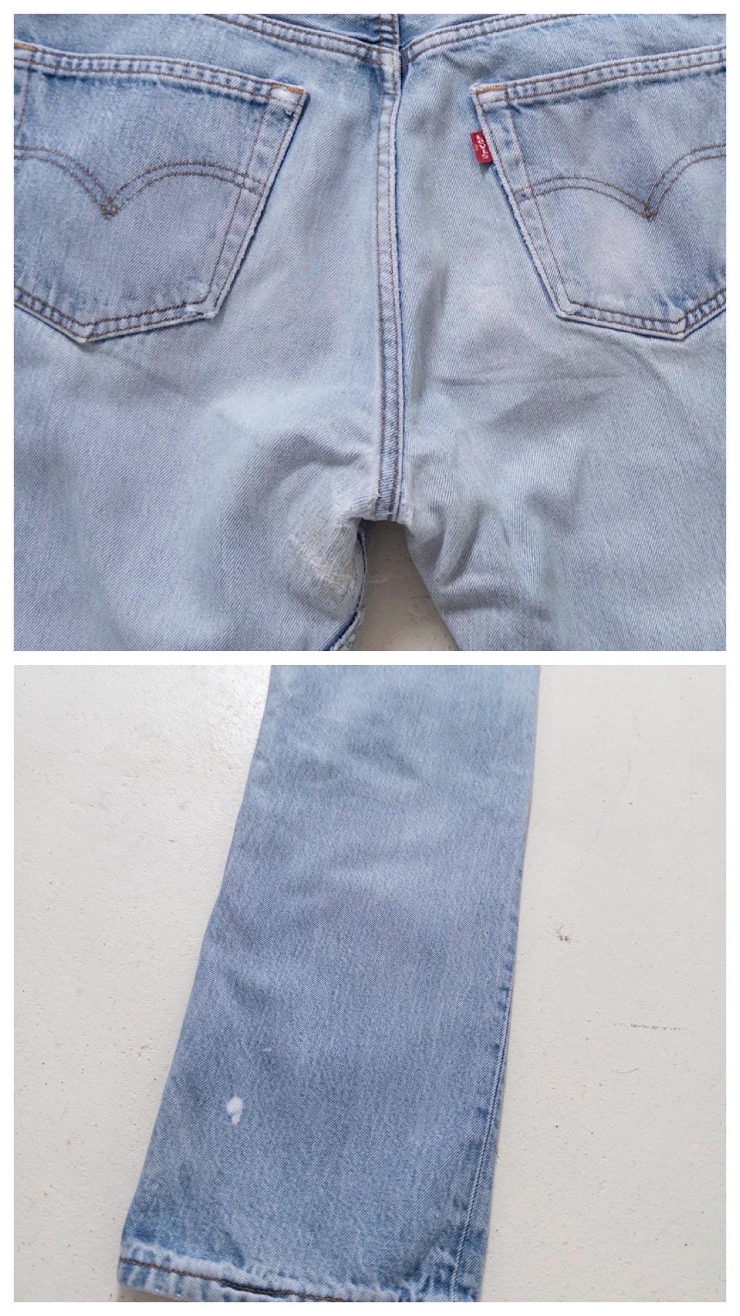 Levis 501 Jeans W32 L32 90s Vintage Made in France Faded Light Blue Distressed Denim 1996