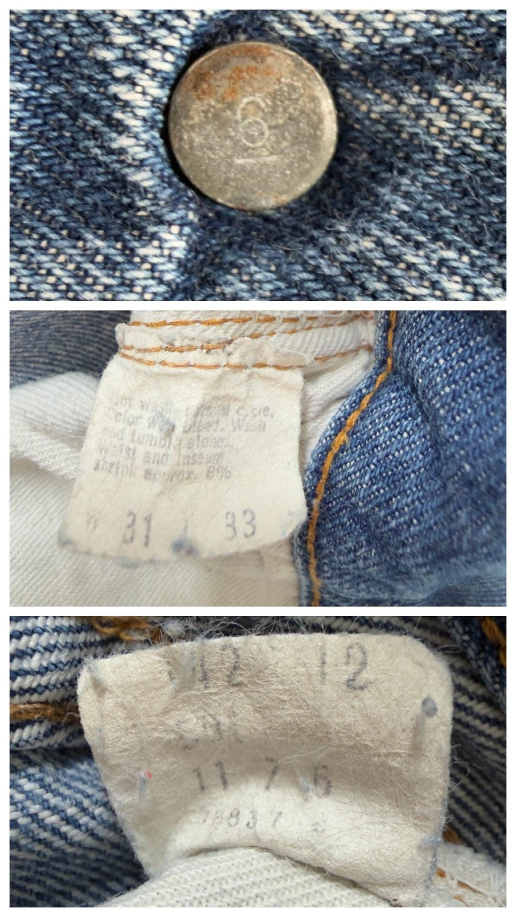 Levis 501 Selvedge Redline Jeans W29 L31 70s Vintage Made in USA Distressed Denim 1977 Button 6