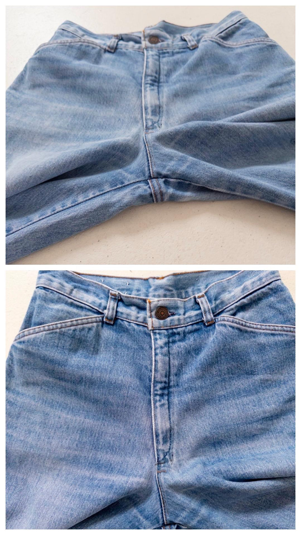 Levis Mom Jeans W27/28 L31 80s Vintage Made in France 1983 Faded Light Blue Distressed Ripped Denim