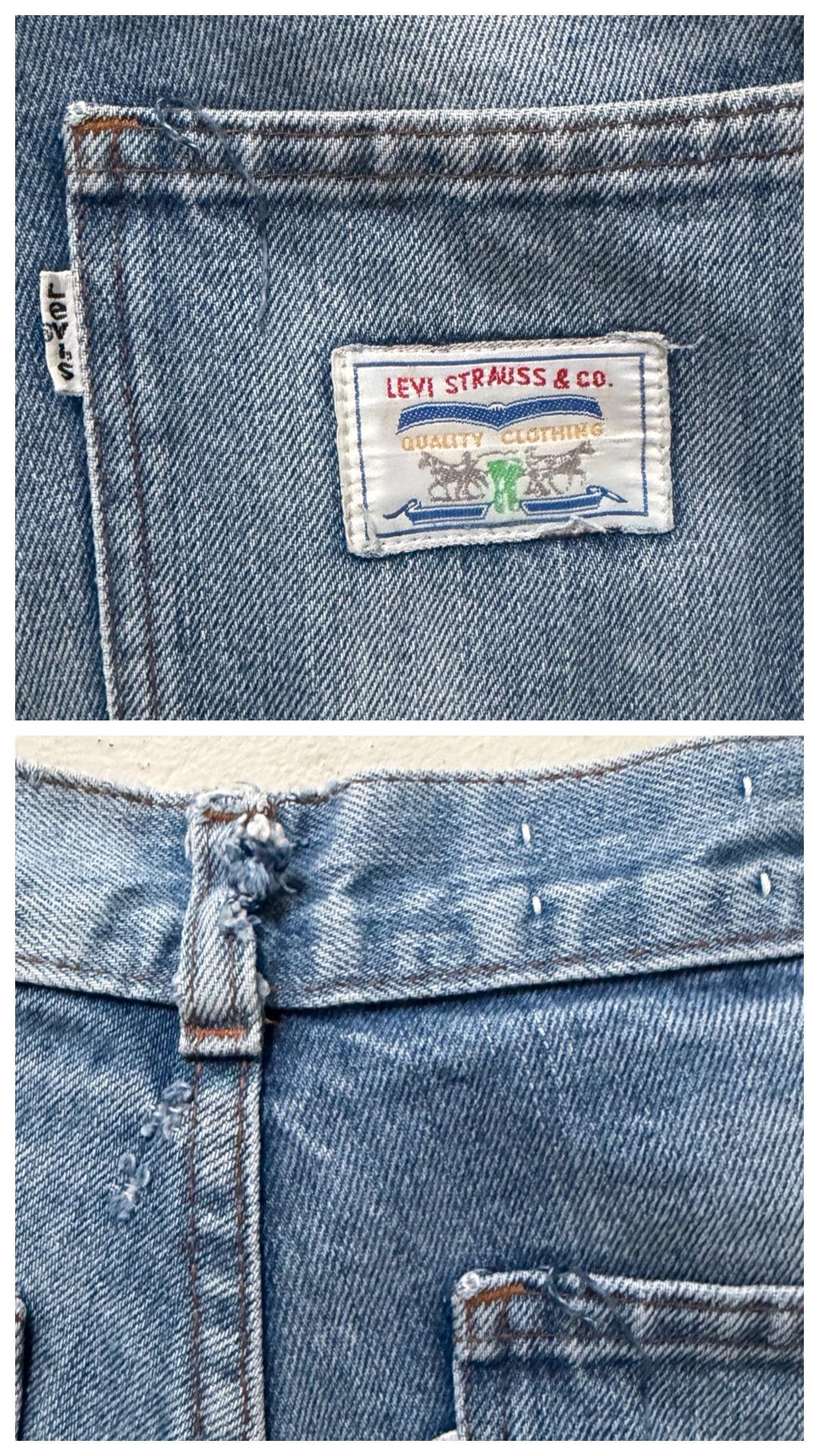 Levis Mom Jeans W27/28 L31 80s Vintage Made in France 1983 Faded Light Blue Distressed Ripped Denim