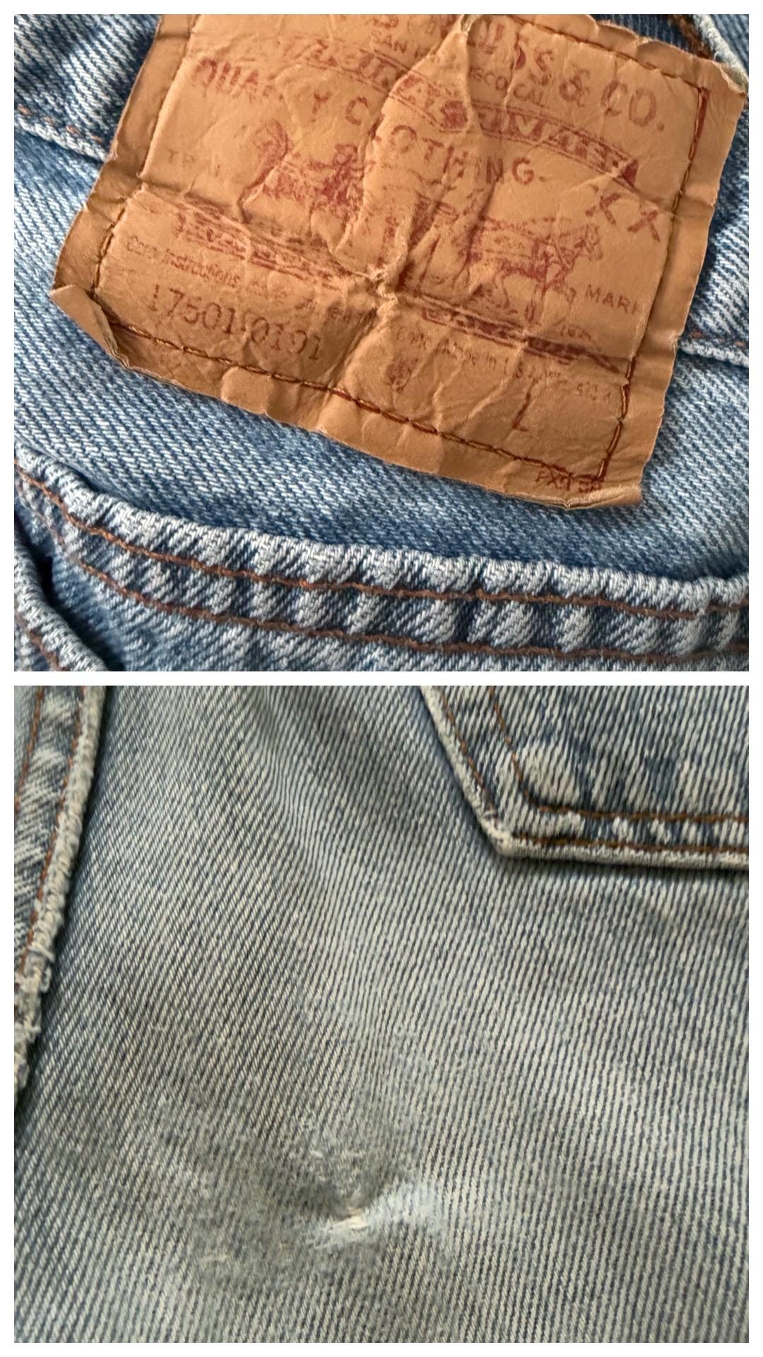 Levis 501 Jeans W26 L35 90s Vintage Light Blue Distressed 17501 Denim High Waist Made in USA 1992