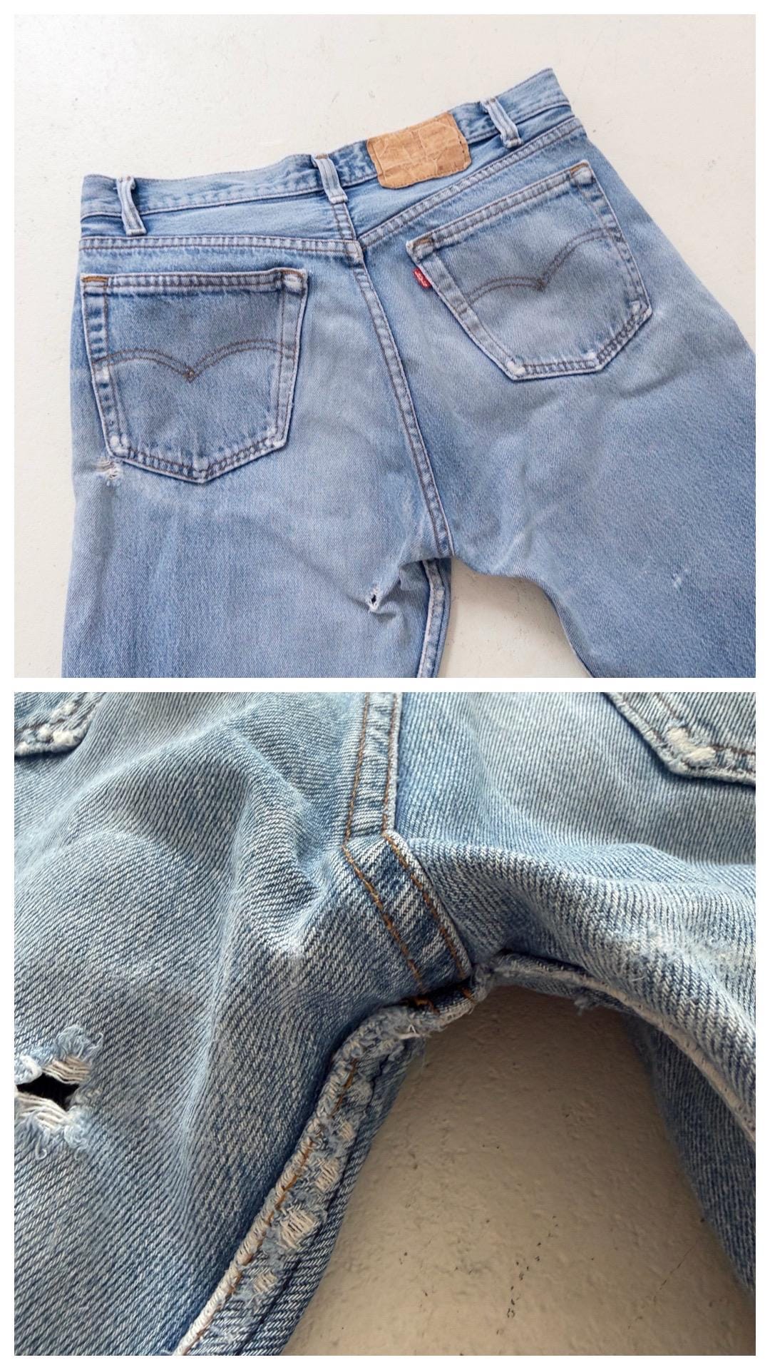 Levis 501 Jeans W31 L33 80s Vintage Made in USA Faded Mid Blue Distressed Denim 1983