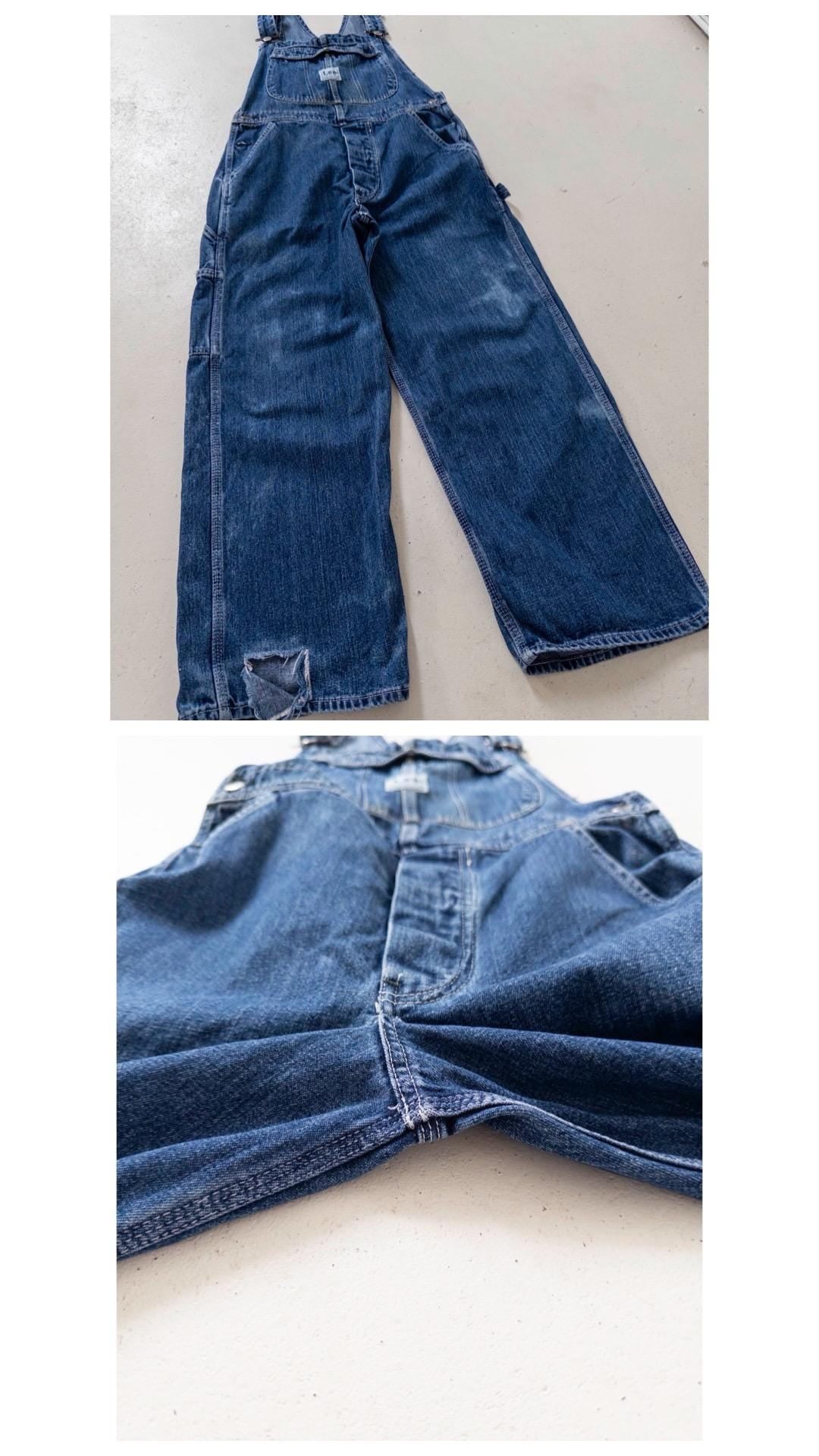 90s Vintage Lee Latzhose S W26-27 Distressed Dark Blue Overall Sunfaded Dungarees 1997 Made in USA