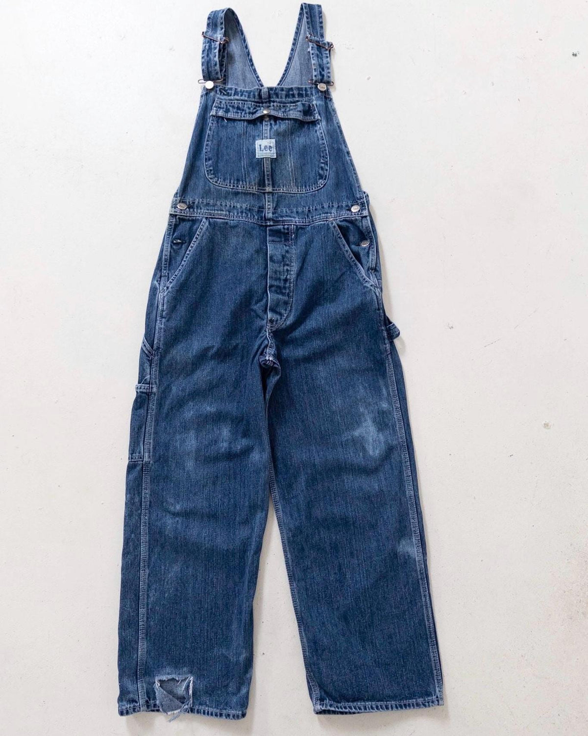 90s Vintage Lee Latzhose S W26-27 Distressed Dark Blue Overall Sunfaded Dungarees 1997 Made in USA