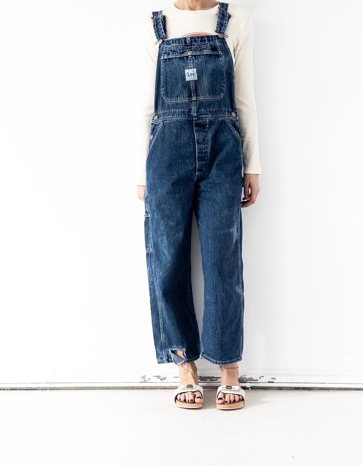 90s Vintage Lee Latzhose S W26-27 Distressed Dark Blue Overall Sunfaded Dungarees 1997 Made in USA