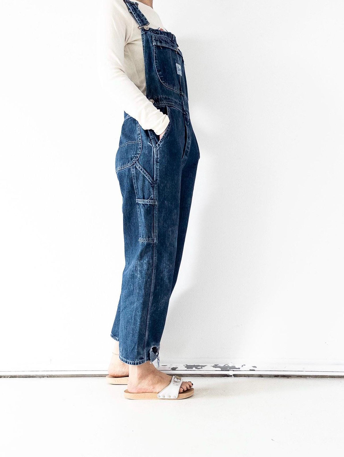 90s Vintage Lee Latzhose S W26-27 Distressed Dark Blue Overall Sunfaded Dungarees 1997 Made in USA