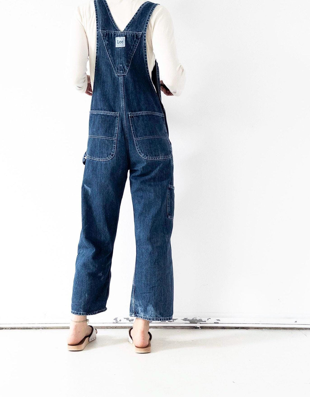 90s Vintage Lee Latzhose S W26-27 Distressed Dark Blue Overall Sunfaded Dungarees 1997 Made in USA