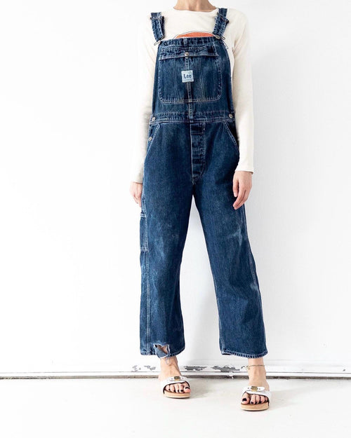 90s Vintage Lee Latzhose S W26-27 Distressed Dark Blue Overall Sunfaded Dungarees 1997 Made in USA
