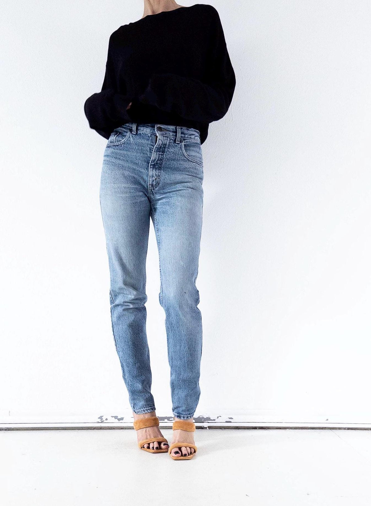Levis 737 High Waist Slim Jeans W27/28 L33 80s Vintage Faded Mid Blue Paint Splattered Denim 1984 Silver Tab Made in Belgium