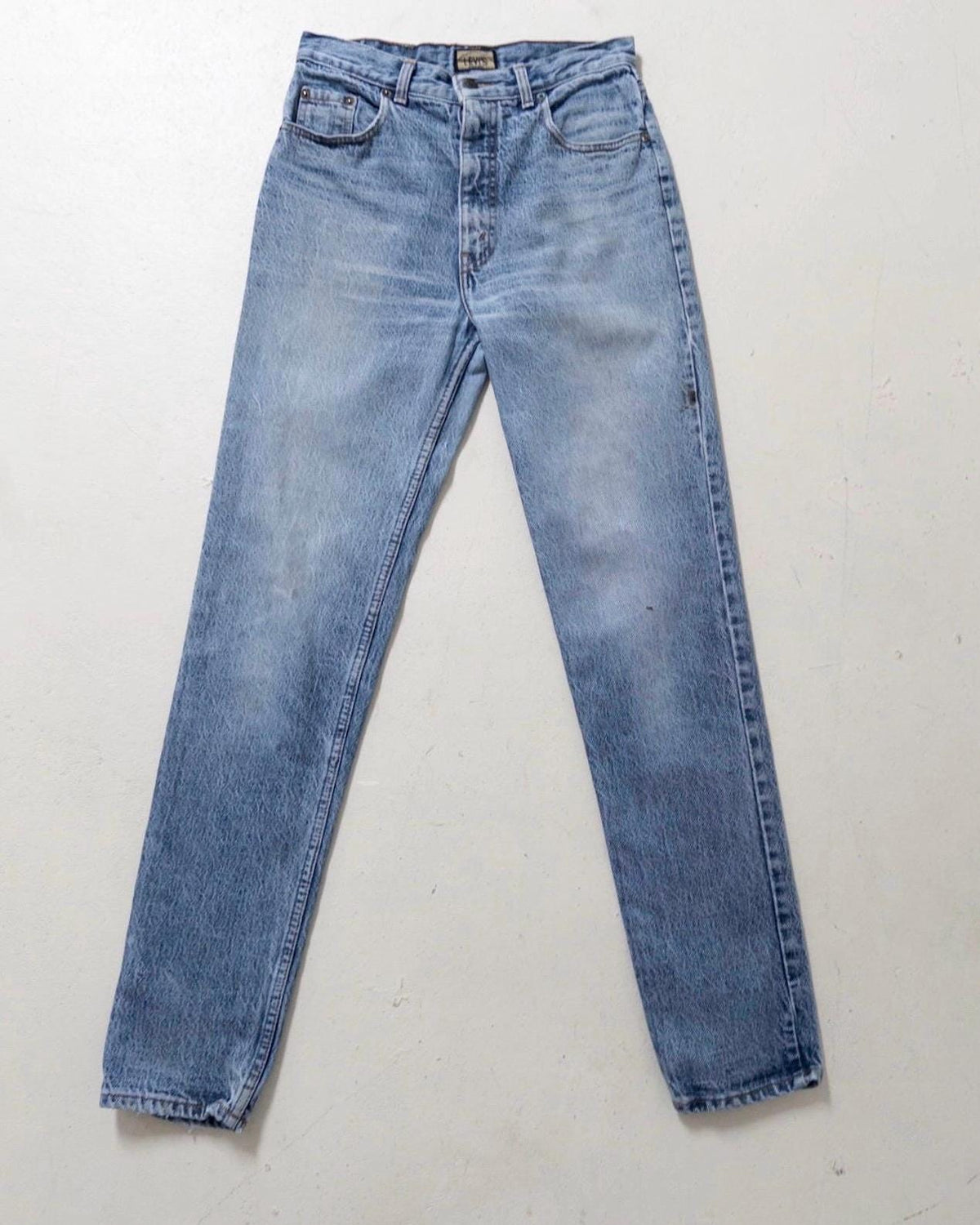 Levis 737 High Waist Slim Jeans W27/28 L33 80s Vintage Faded Mid Blue Paint Splattered Denim 1984 Silver Tab Made in Belgium