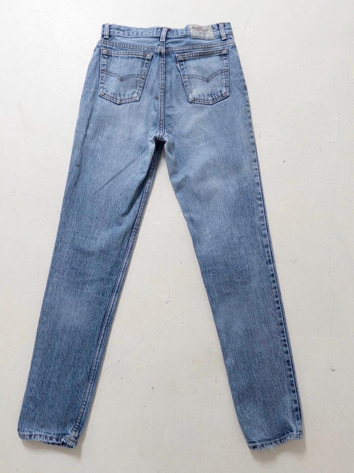 Levis 737 High Waist Slim Jeans W27/28 L33 80s Vintage Faded Mid Blue Paint Splattered Denim 1984 Silver Tab Made in Belgium