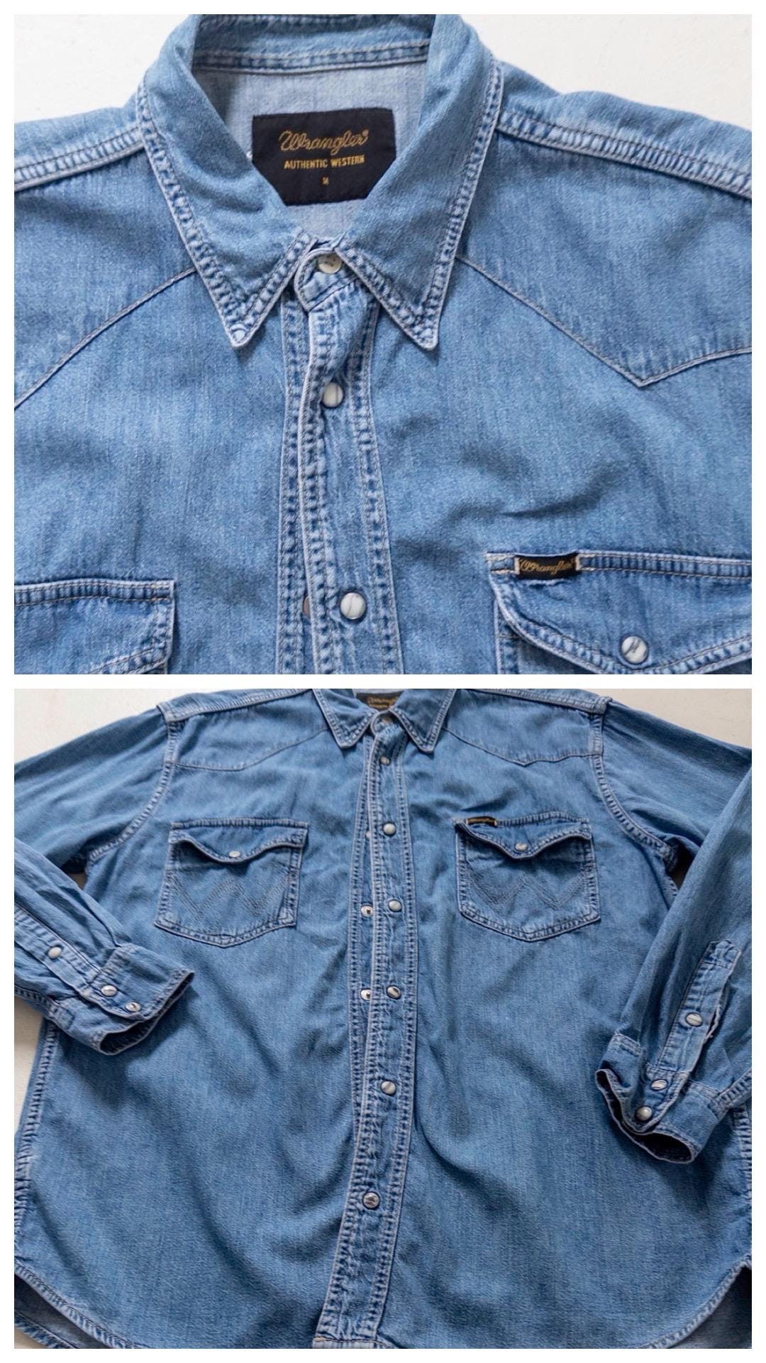 Wrangler Jeanshemd L 90s Vintage Mid Blue Oversized Denim Shirt